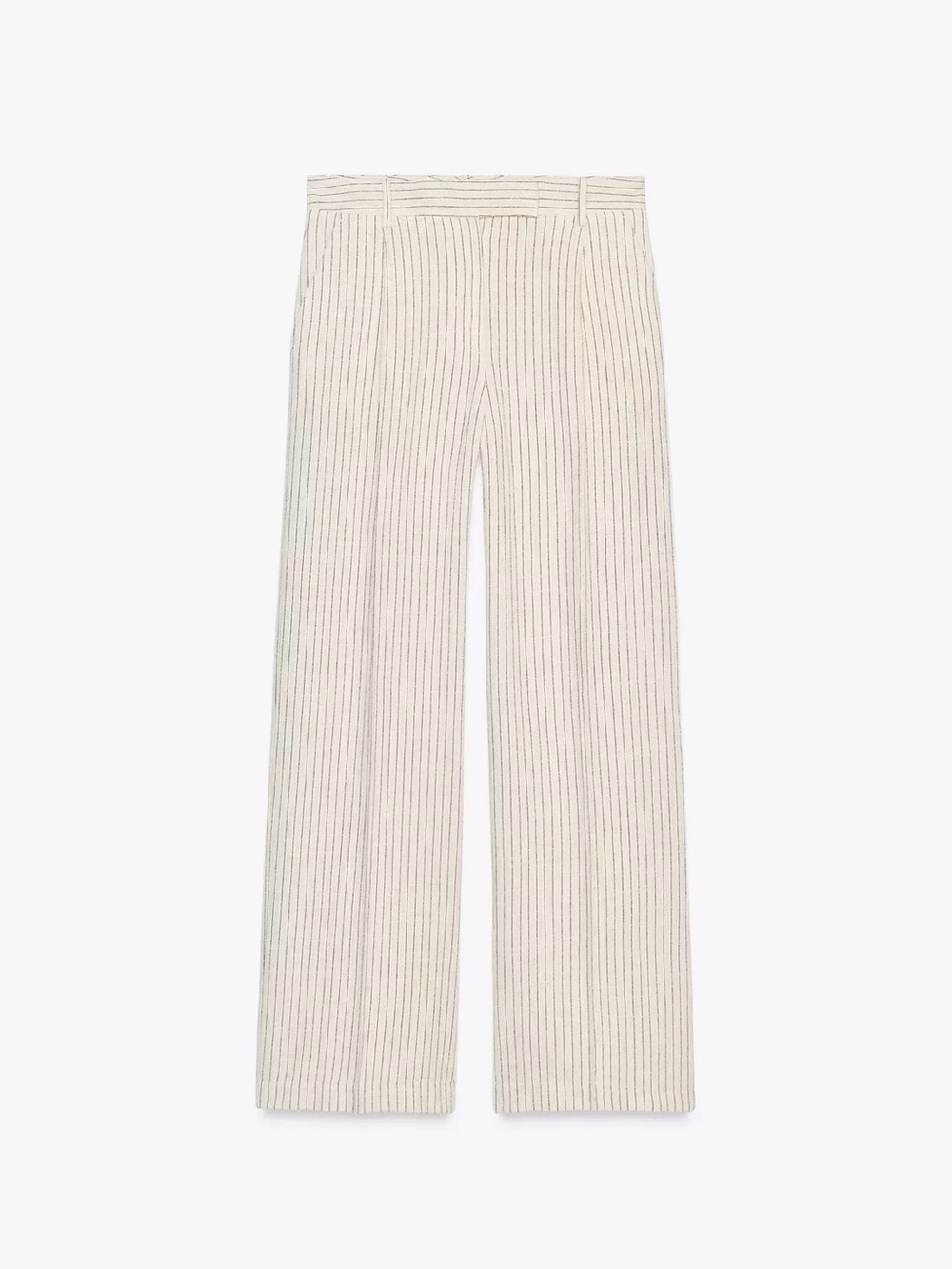 ZARA NWT Striped Linen Blend Wide Leg Trousers in Light Beige/Black Size M